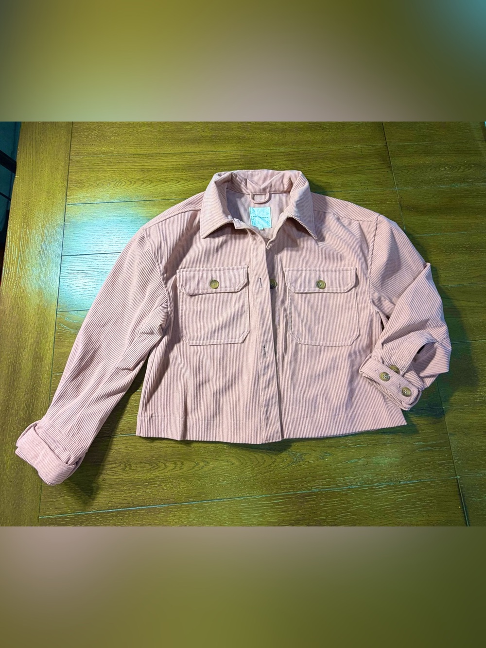 Avec Les Filles Anthropologie Pink Corduroy Cropped Utility Jacket size M
